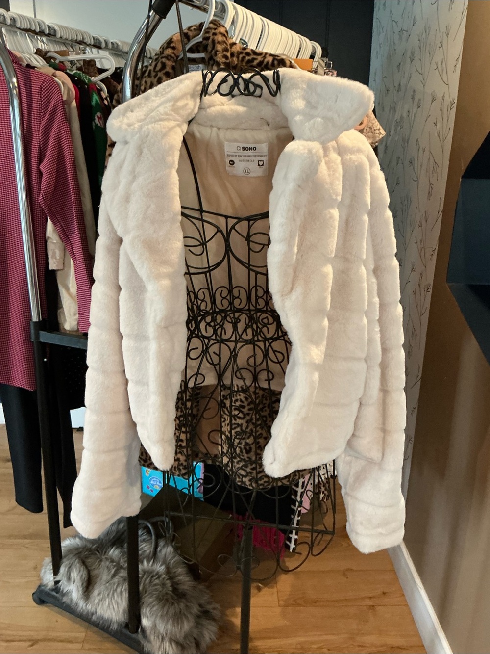 Ci Sono Cream White Faux Fur Teddy Jacket